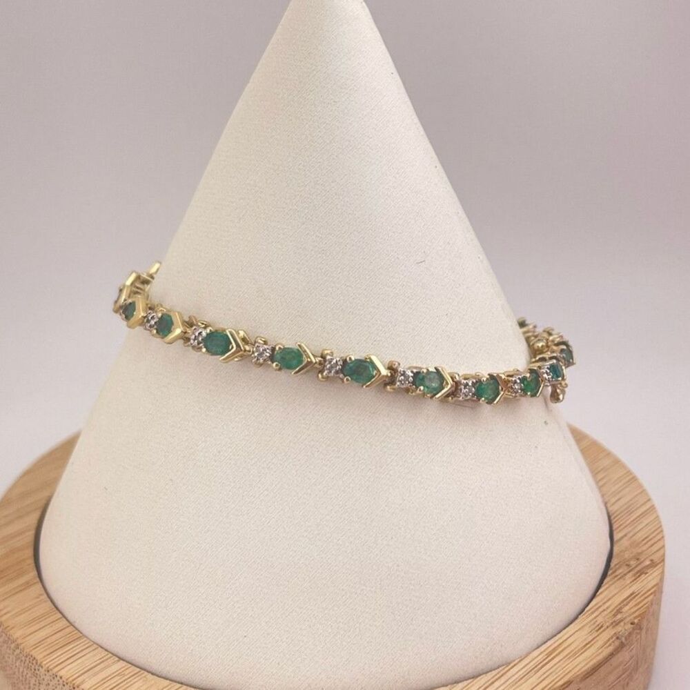 10k Yellow Gold, Natural Emerald & Diamond Bracelet